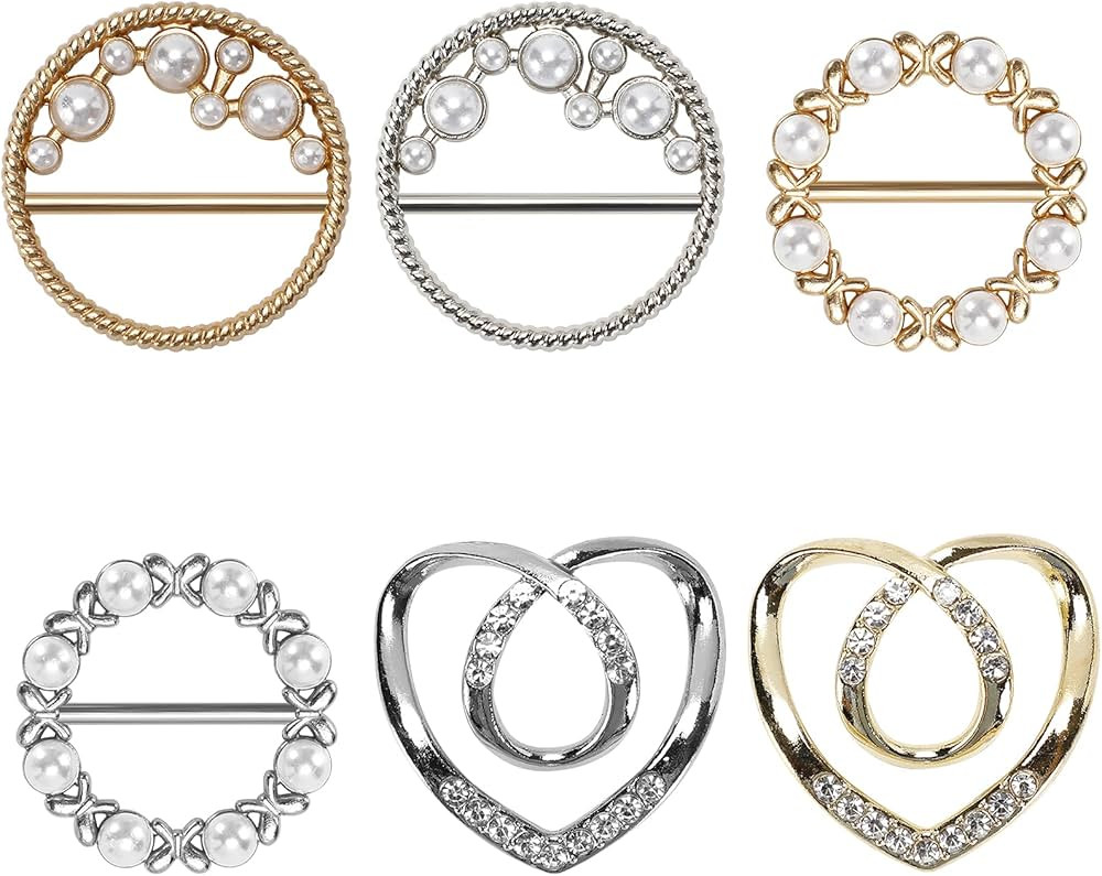 6PCS Silk Scarf Ring Clip Shirt Ties Clips for Women Waist Buckle Fashionable Glitter Rhinestone ... | Amazon (US)