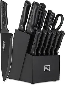 knife set, 15 Pcs Black knife sets for kitchen with block Self Sharpening, Dishwasher Safe, 6 Ste... | Amazon (US)
