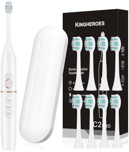 kingheroes Electric Toothbrush Set, Comes with 8 Brush Heads & Travel Case,4 Modes with 2 Minutes... | Amazon (US)