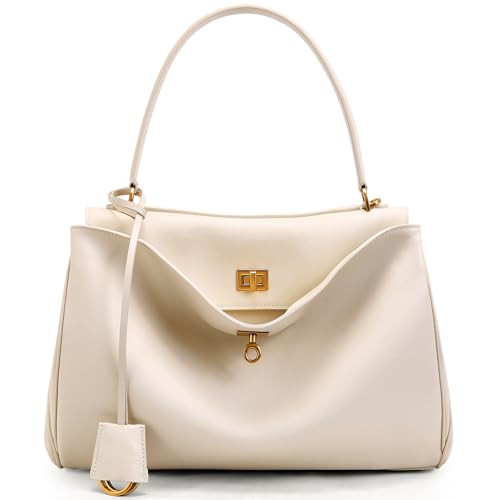 hedexe Genuine Leather Tote Bag for Women: Soft Leather Shoulder Handbags for Ladies - Satchel Purse for Travel Work(Large) (Off-white) | Amazon (US)