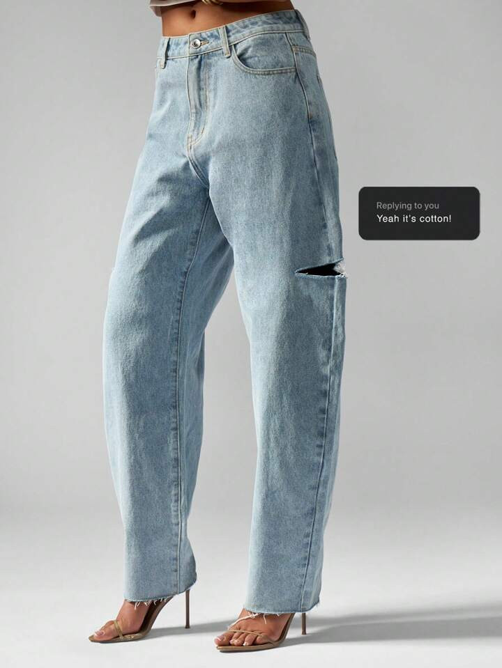 MISSGUIDED Denim Barrel Leg Ripped Jeans | SHEIN
