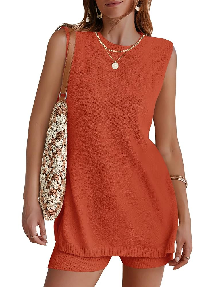 NENONA Women's Summer Sleeveless Sweater Lounge Sets Casual Loose Fit Tunic Tops and Shorts 2 Pie... | Amazon (US)