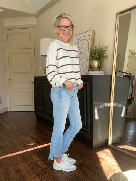 Lightweight Amazon sweater. Wearing small 

With my most favorite pair of Mother denim! Pricey but worth it in my opinion! 

#LTKfamily #LTKover40 #LTKstyletip