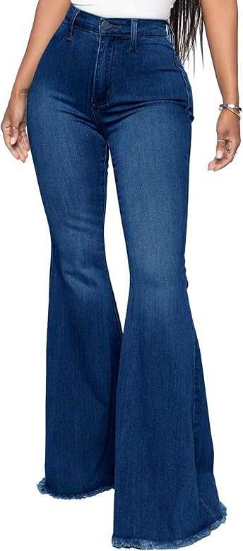 YouSexy Women's Flare Bell Bottom Jeans Destroyed Flare Denim Pants 70s Outfits for Women | Amazon (US)