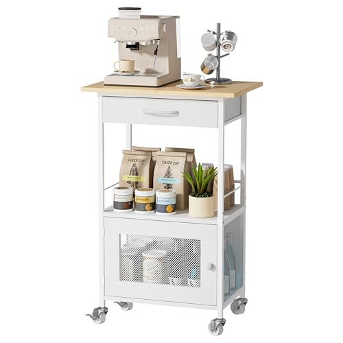 SWTYMIKI Buffets Coffee Bar Cabinet - Rolling Kitchen Rack, Farmhouse Small Coffee Stand with Storage Drawer and Door Cabinet - Kitchen Microwave Stand for Apartment, Living Room, Entryway, Natural | Amazon (US)