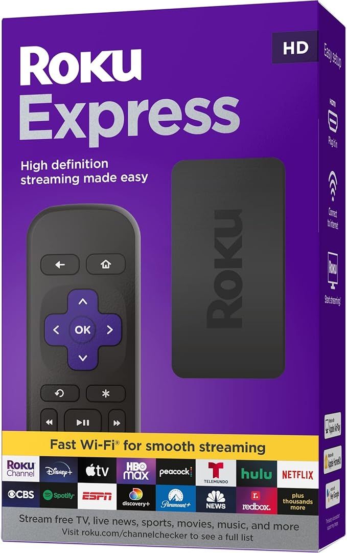 Roku Express | HD Roku Streaming Device with Standard Remote (no TV controls), Free & Live TV | Amazon (US)