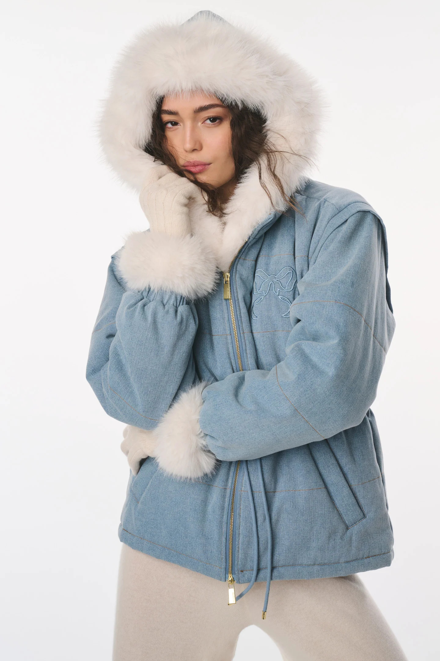 LoveShackFancy x MAX&MOI Deva Denim Convertible Jacket | LoveShackFancy