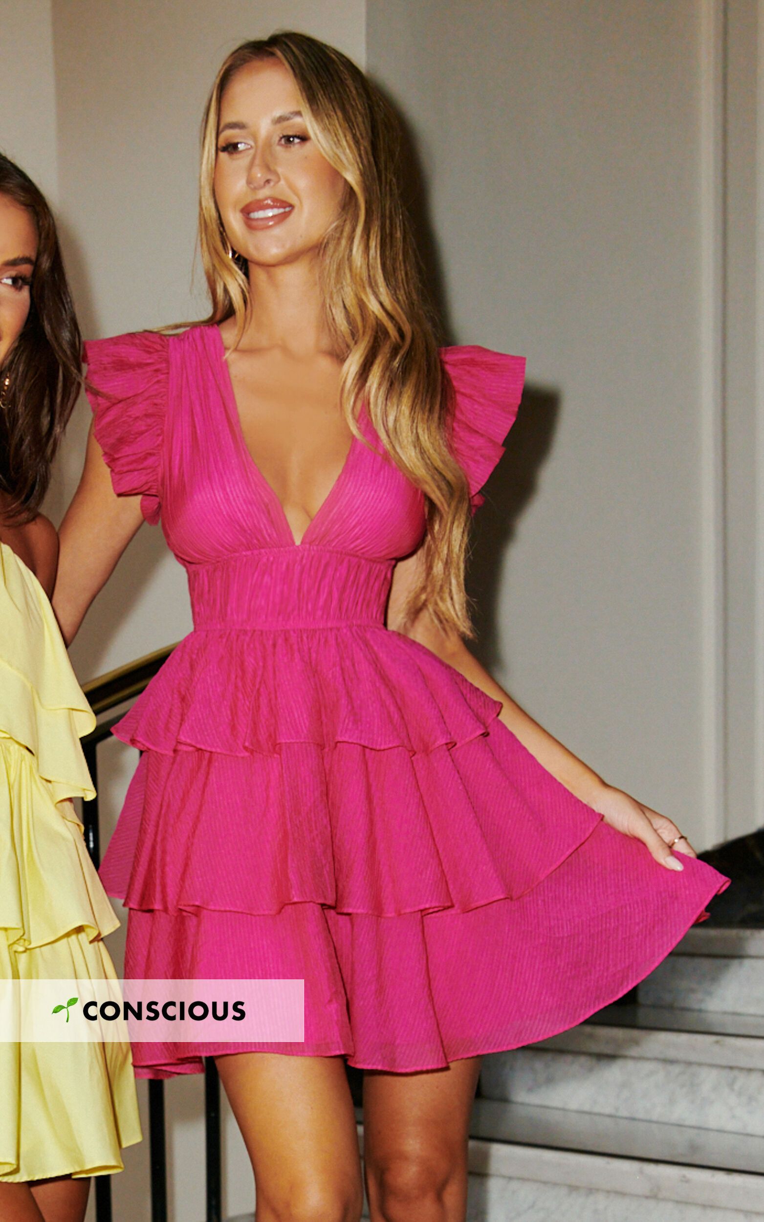 Elbertine Mini Dress - Flutter Sleeve Pleated Dress in Hot Pink | Showpo (US, UK & Europe)