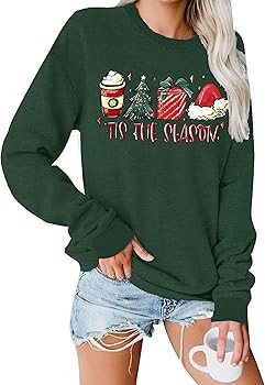 PECHAR Christmas Sweatshirts Women Tis The Season Xmas Shirt Christmas Tree Graphics Tees Holiday... | Amazon (US)