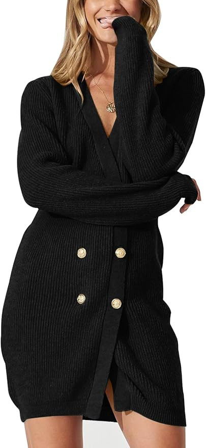 PRETTYGARDEN Women's 2023 Open Front Fall Cardigans Sweaters Ribbed Knit Long Sleeve V Neck Butto... | Amazon (US)