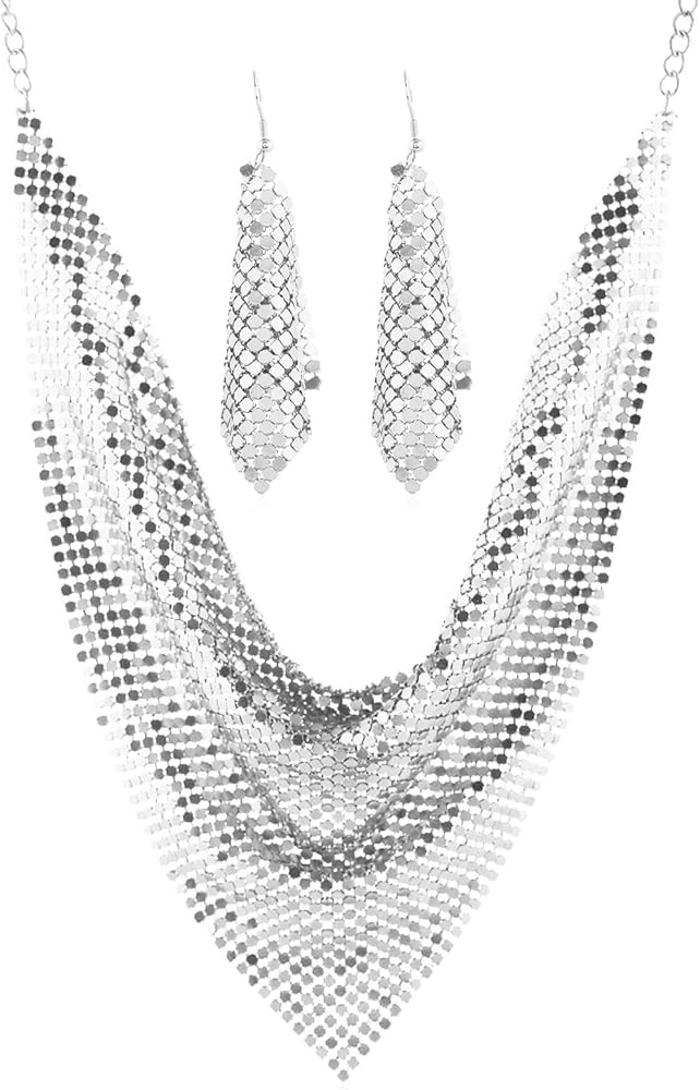 COLORFUL BLING Thick Metal Sequins Tassel Choker Necklace Chunky Fringe Pyramid Bib Stetement Neckla | Amazon (US)