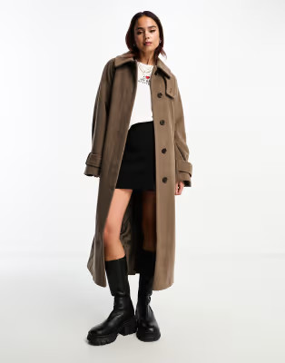 ASOS DESIGN top collar boyfriend coat in mushroom | ASOS (Global)