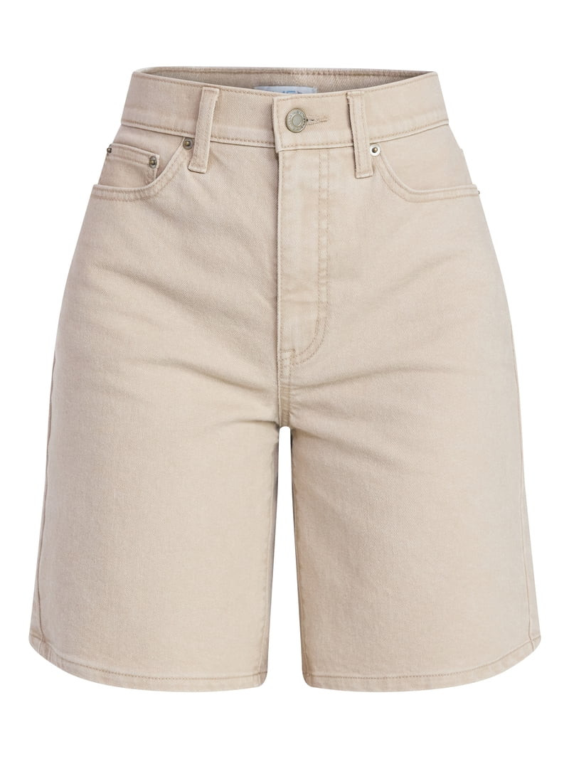 Time and Tru Women's High Rise Denim Bermuda Shorts, 9" Inseam, Sizes 0-20 | Walmart (US)