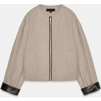 Zara - Bomber Jacket With Leather Effect Trims - Sand - L - Woman | Zara UK
