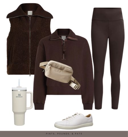 Sharing my “coffee bean” Varley outfit of the day! I don’t love the matching joggers, so I’ve linked to some from Lululemon that are the right color for the set! #athleisure #varley #lululemon #matchingset