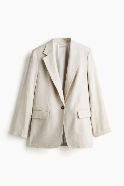 Linen-blend Blazer - Long sleeve - Regular length - Light beige - Ladies | H&M US | H&M (US + CA)