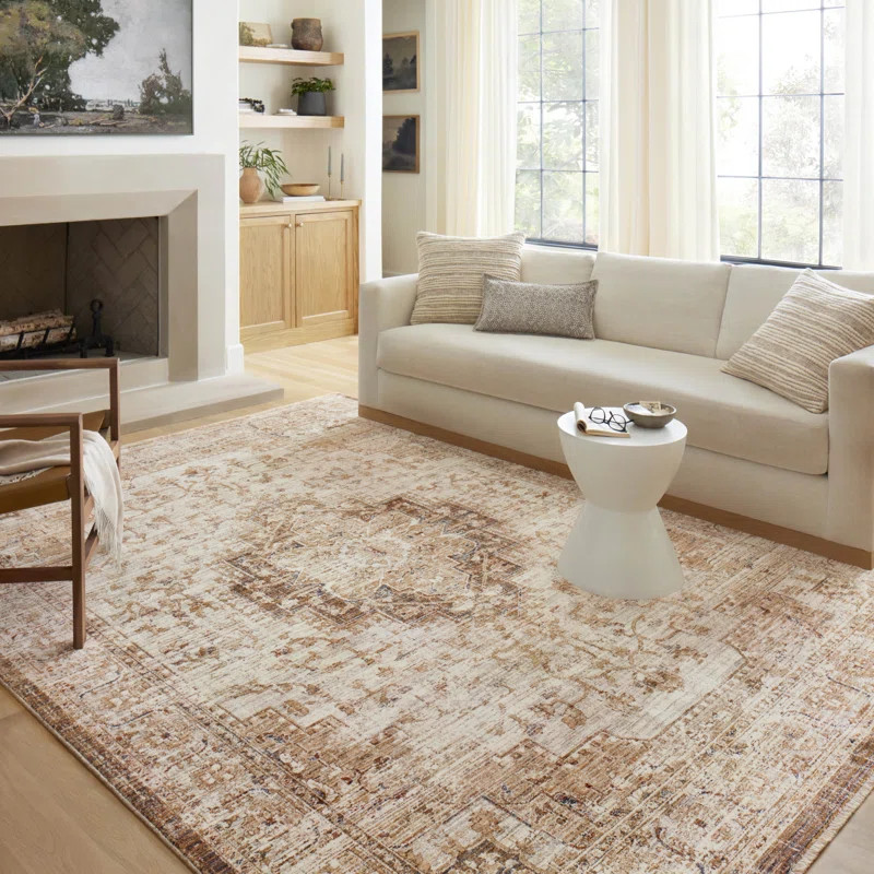 Sorrento Oriental Machine Made Power Loom Polyester Area Rug in Beige/Brown | Wayfair North America