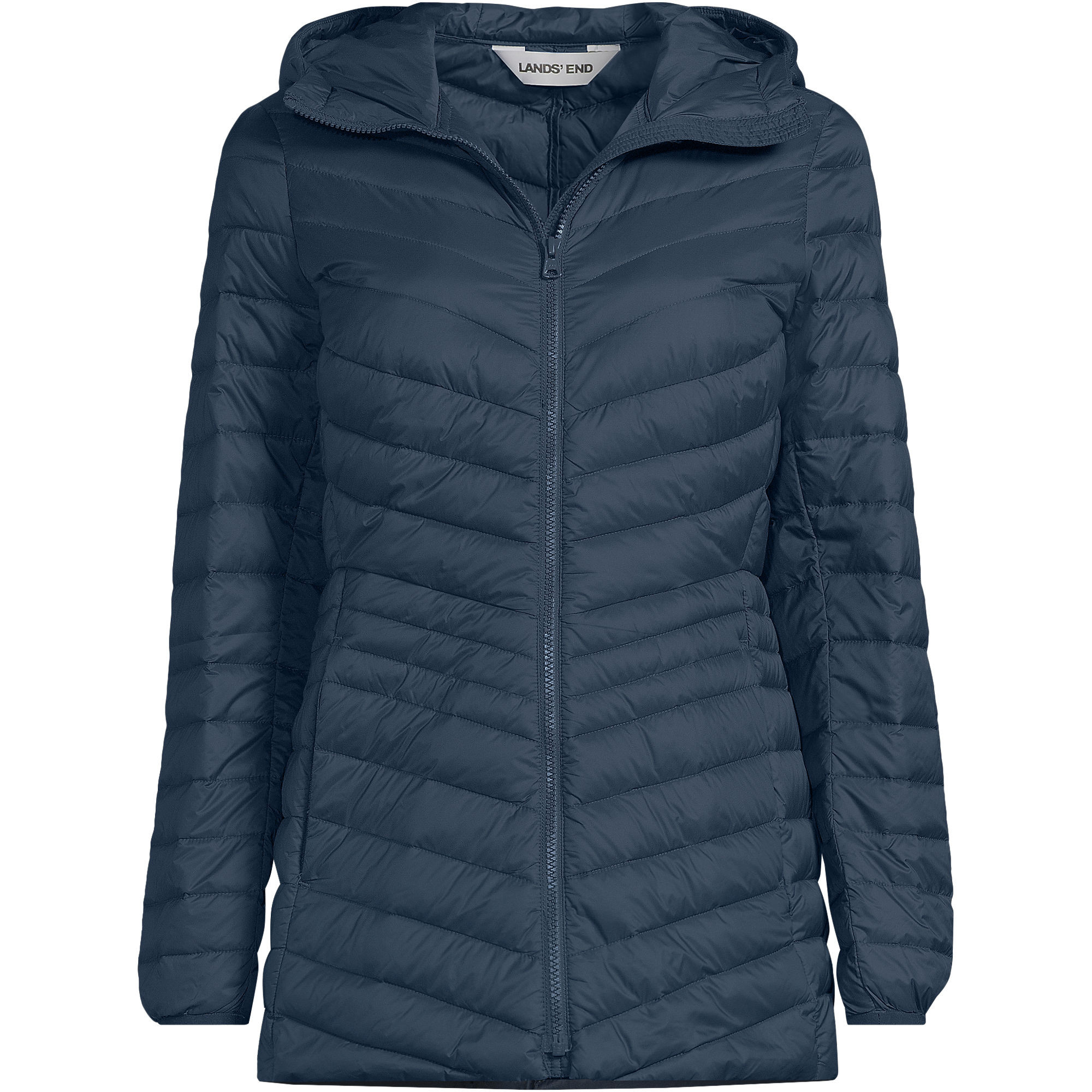 Women's Wanderweight Packable Down Hooded Long Jacket | Lands' End (US)