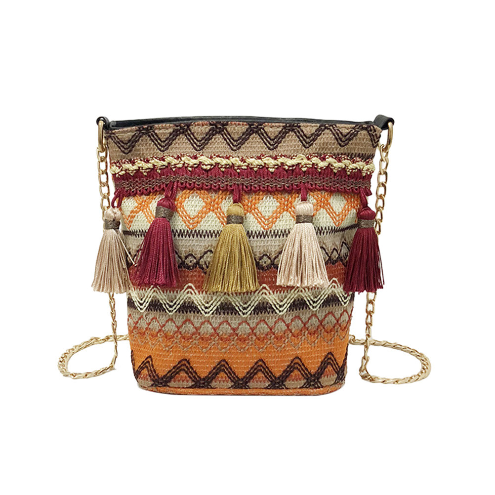 OUNONA Crochet Crossbody Handbag Organizer Sling Bag Crocheted Purse with Tassels (Brown) | Walmart (US)