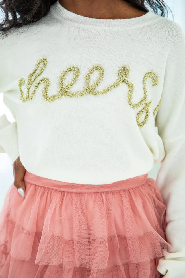 Long Story Short White Tencel Cheers Sweater | Pink Lily