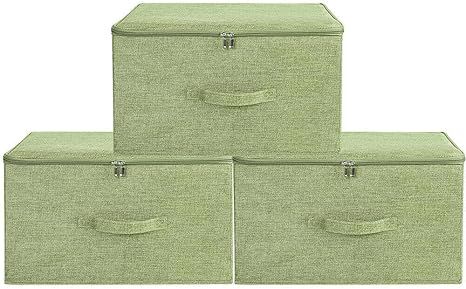 TratoKS 3Pcs Collapsible Storage Bin With Zipper Lid Linen Fabric Storage Box Organizer Storage b... | Amazon (US)