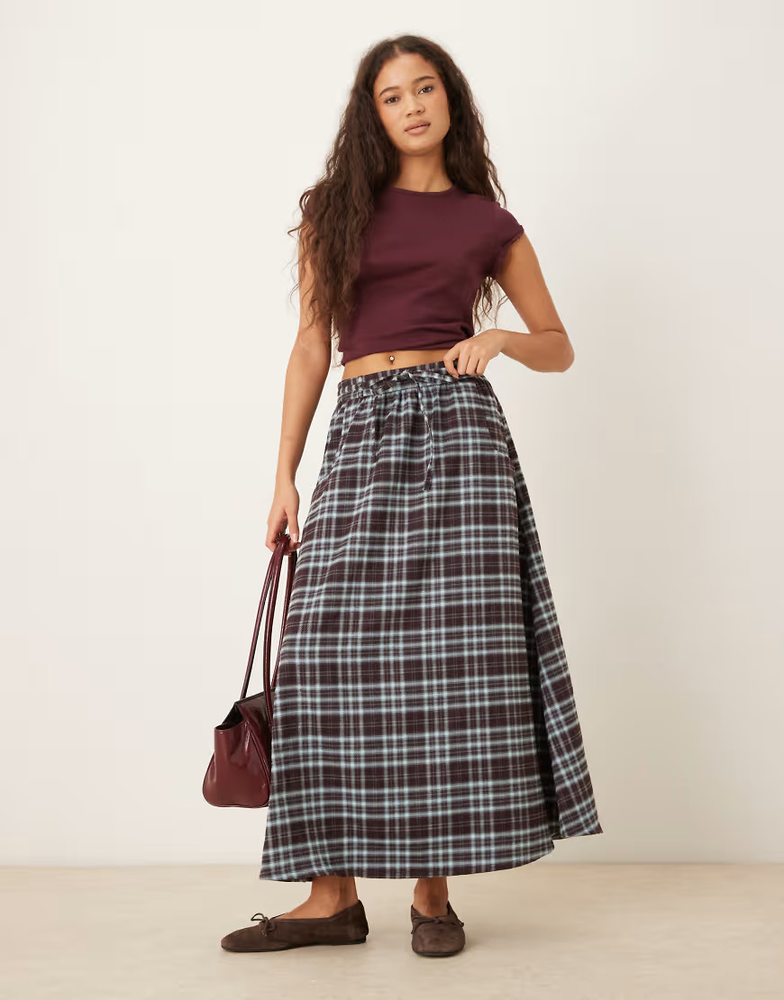 Neon Rose midaxi navy check skirt | ASOS (Global)