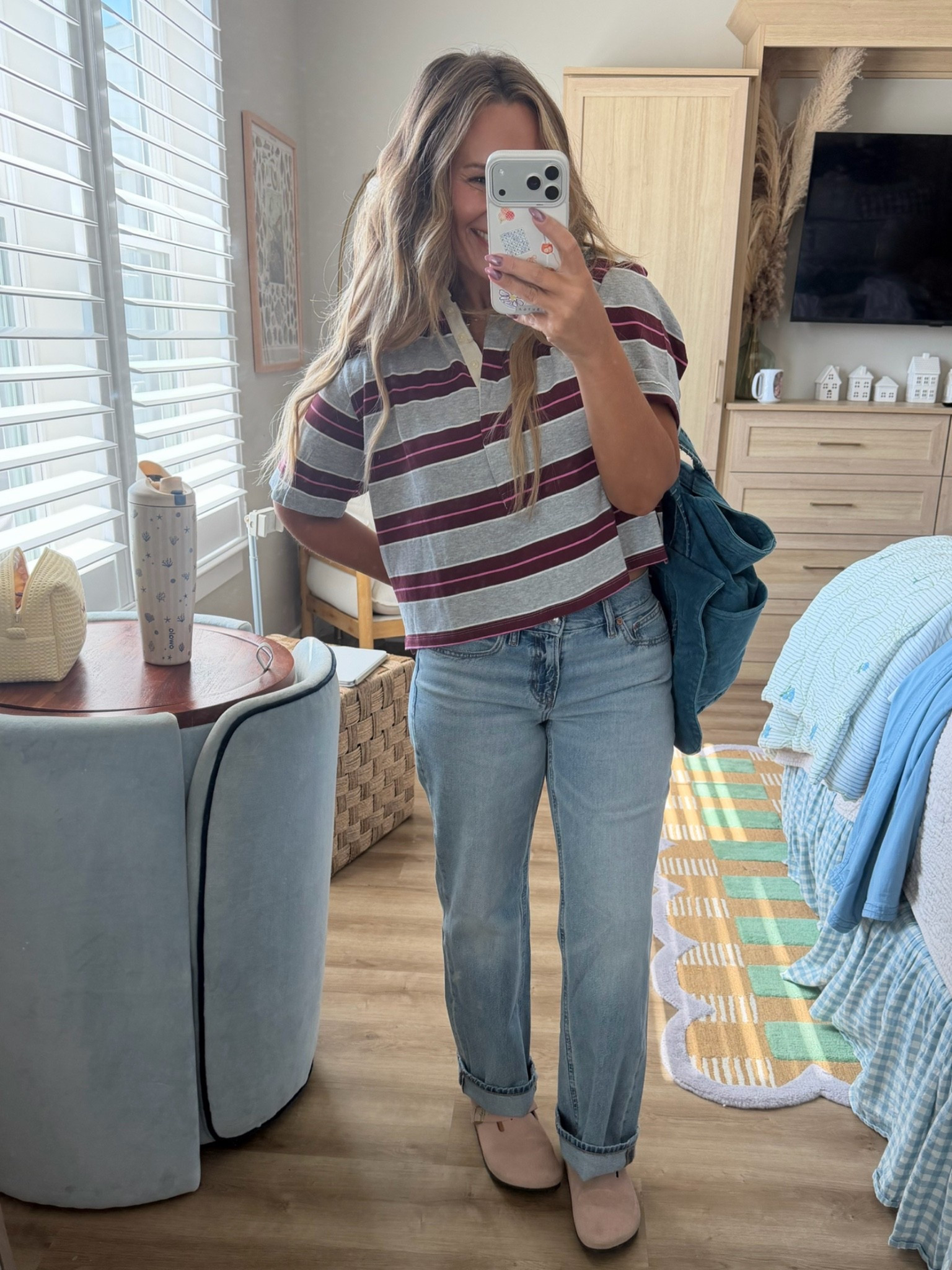 The in-between-weather uniform — light denim, a striped layer, and a jacket you can shrug off by noon. Sized: 6 in the jeans, S in the top, M in the jacket for room.

#LTKgrwm #LTKootd #LTKmomlife