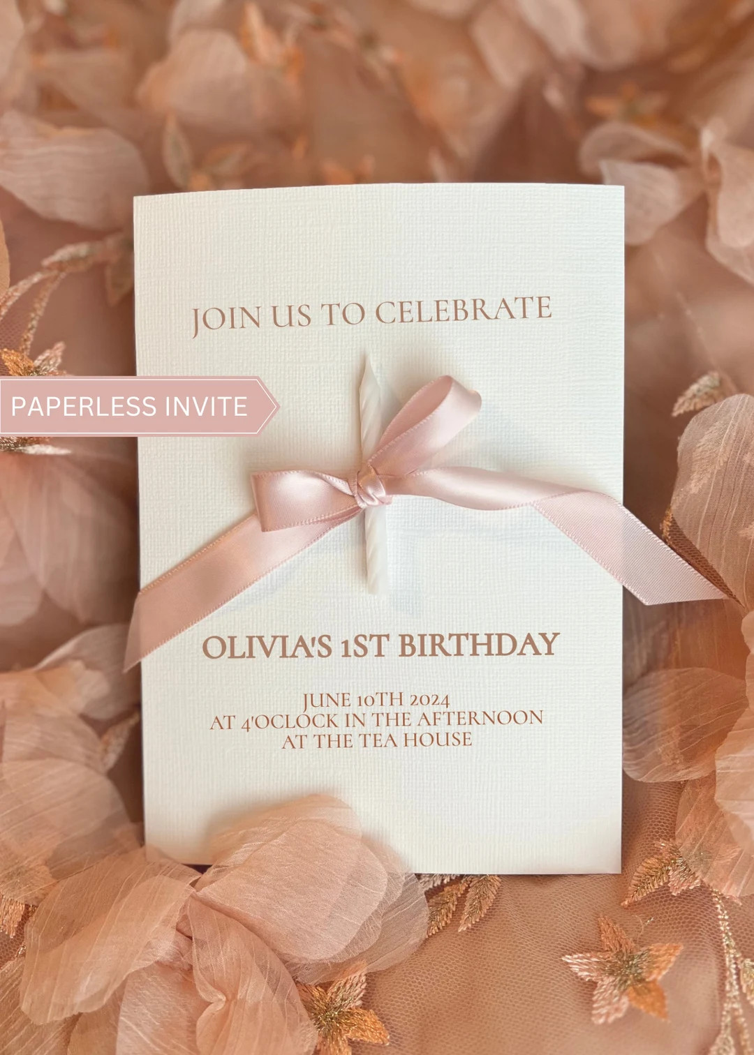 Editable Pink Bow Candle First Birthday Invitation, Cute Custom Digital Announcement, Evite, Pers... | Etsy (US)
