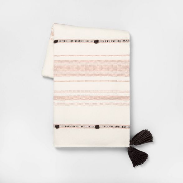 Throw Blanket Dusty Pink Stripe with Poms - Hearth & Hand™ with Magnolia | Target