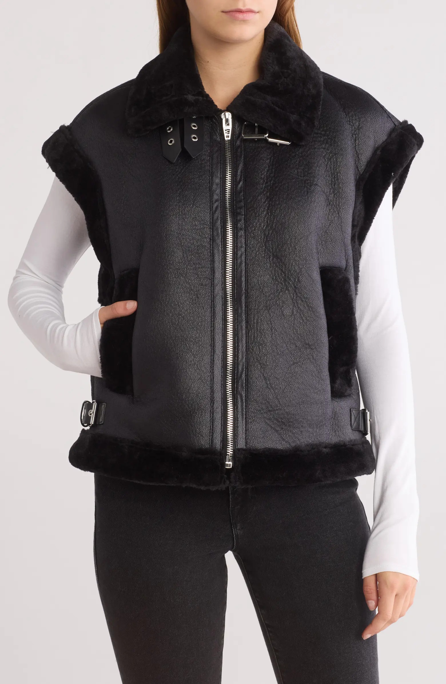 BLANKNYC Faux Shearling Trim Faux Leather Vest | Nordstromrack | Nordstrom Rack