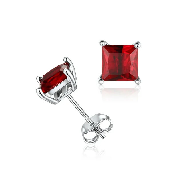ChicSilver 925 Sterling Silver Red Garnet Stud Earrings Brilliant 6mm Princess Cut January Births... | Walmart (US)