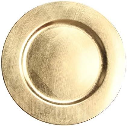 USA Party Flower 13 Inch Elegant Hand Brushed Finish Plastic Charger Plate Set of 12 (Gold) | Amazon (US)