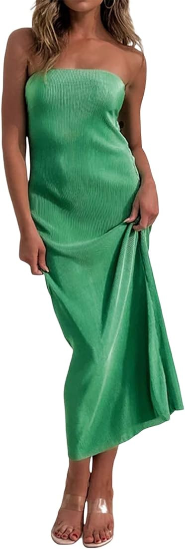 Biayxms Sexy Women Casual Tube Long Dress Strapless Off-Shoulder Hollow Out Skinny Slit Maxi Dres... | Amazon (US)