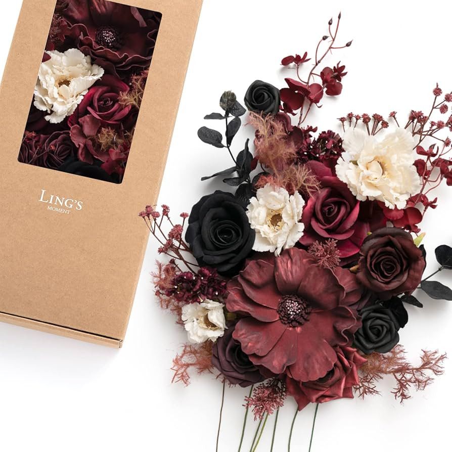 Amazon.com: Ling's Moment Moody Burgundy & Black Artificial Flowers and Greenery Deluxe Combo Box... | Amazon (US)