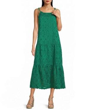 Eyelet Halter Neck Sleeveless Tiered Maxi Dress | Dillard's