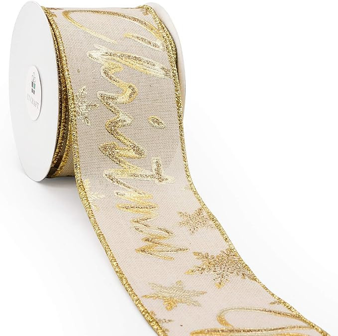 CT CRAFT LLC Merry Christmas Wired Ribbon for Home Decor, Gift Wrapping, DIY Crafts, 2.5” x 10 ... | Amazon (US)