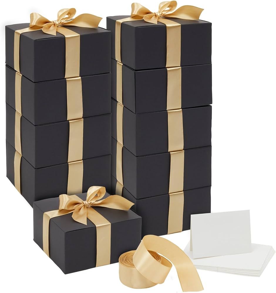 Stockroom Plus 10 Pack Black Gift Boxes with Lids, Ribbon and Blank White Greeting Cards for Pres... | Amazon (US)