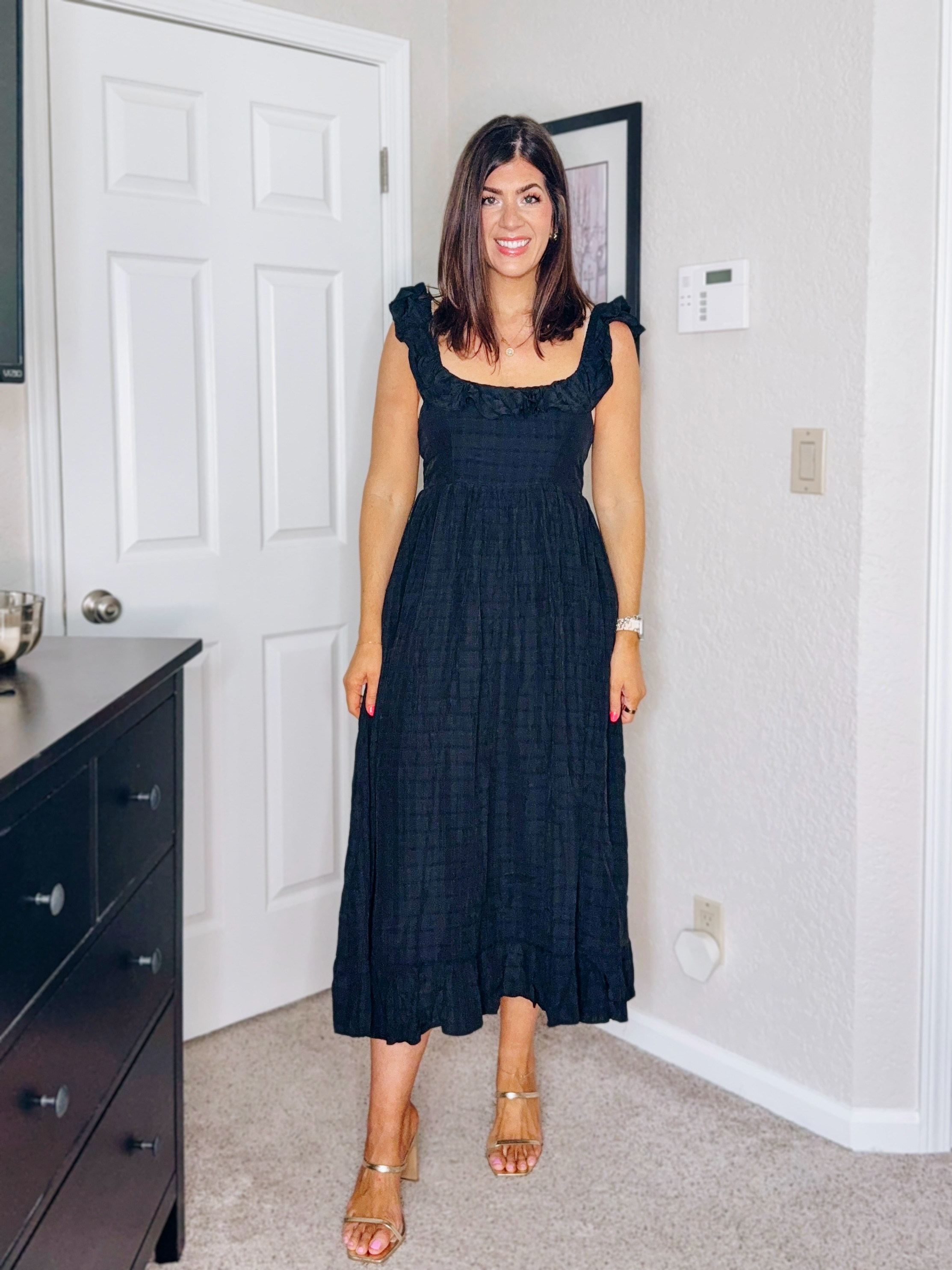 In a medium ruffle dress 

#LTKSaleAlert #LTKFindsUnder50 #LTKMidsize