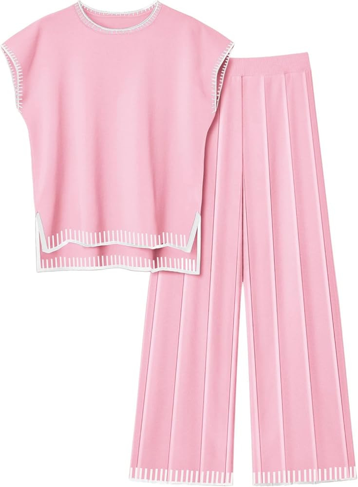 Ekouaer Womens Matching Sets Knit Sweater Sets 2 Pieces Outfits Pullover Tops Wide Legs Pants Lou... | Amazon (US)