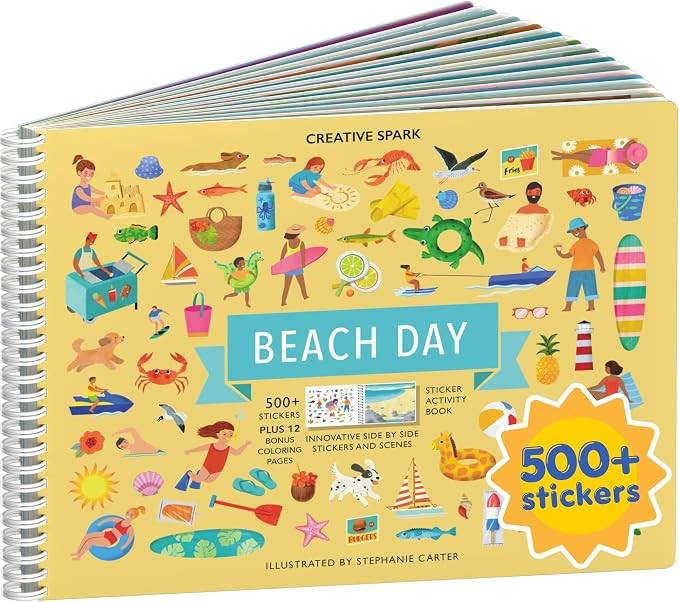 Beach Day 500+ Kids Sticker Book by Cupkin Fun Toddler Travel Activity Coloring and Sticker Book,... | Amazon (US)