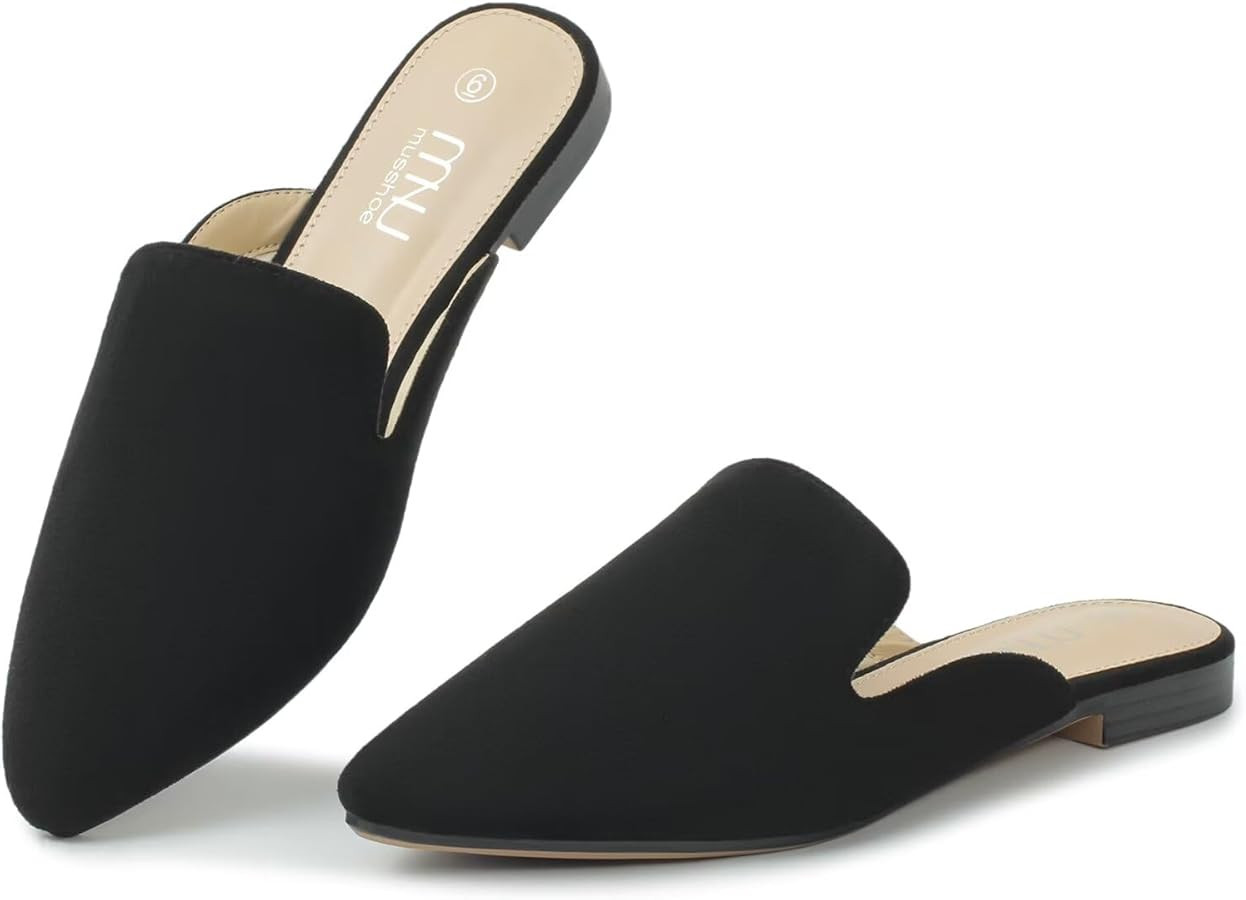MUSSHOE All-Season Women's Mules：Pointed Toe Backless Loafers：Slip-on Dressy Comfortable Casu... | Amazon (US)