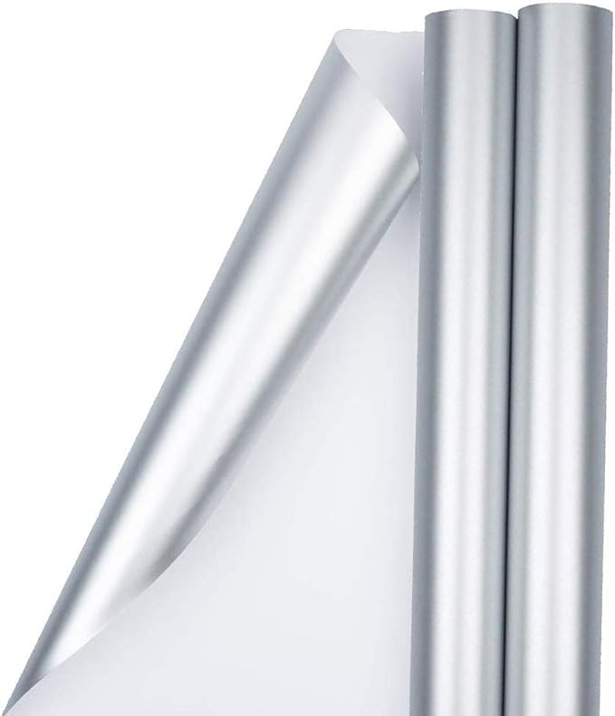 JAM PAPER Gift Wrap - Matte Wrapping Paper - 50 Sq Ft Total - Matte Silver Foil - 2 Rolls/Pack | Amazon (US)