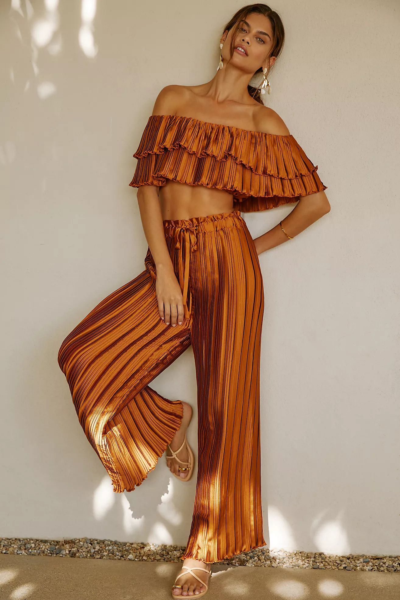 By Anthropologie High-Waisted Plissé Wide-Leg Pants | Anthropologie (US)