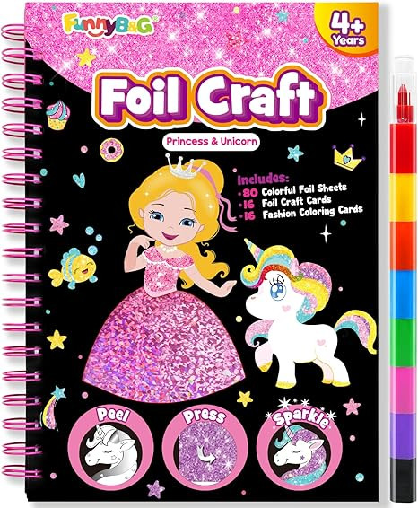 FUNNYB&G Foil Art Craft Kit for Girls 4-10 Years Old: Mess-Free & No-Glue, Create 16 Sparkly Prin... | Amazon (US)
