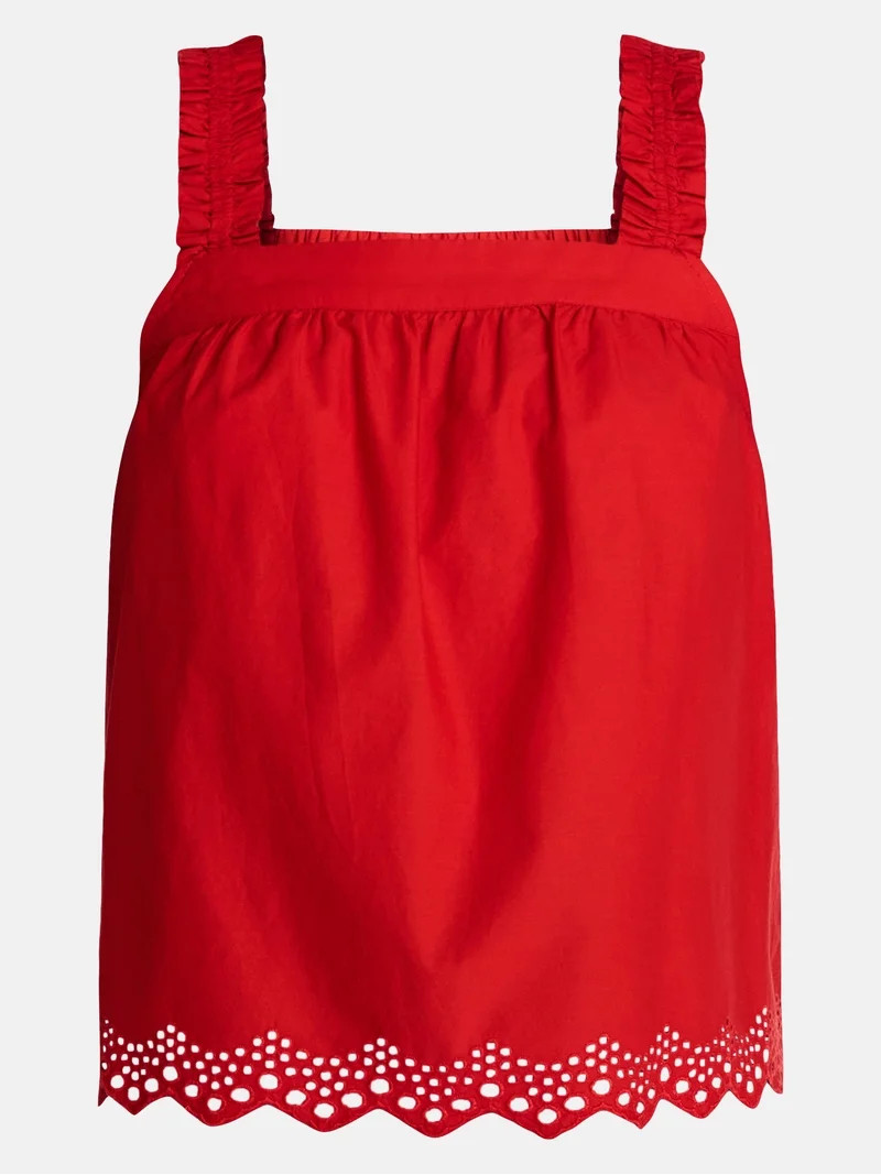 Time and Tru Women’s Eyelet Trim Cotton Tank Top, Sizes XS-XXXL - Walmart.com | Walmart (US)