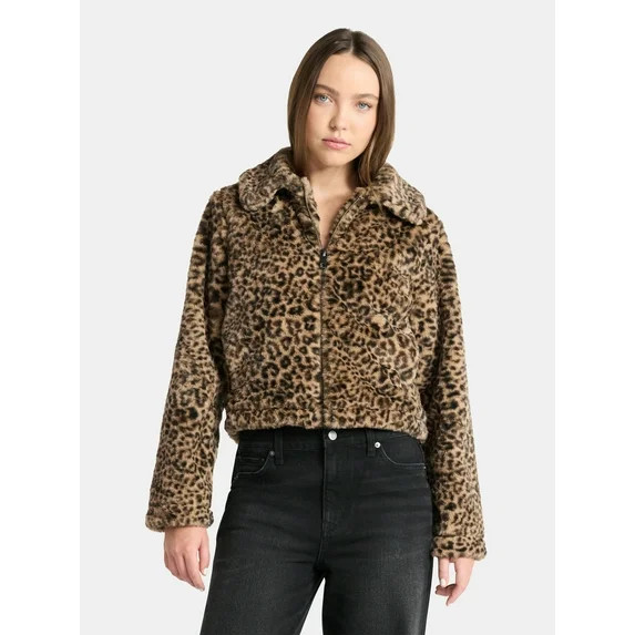 No Boundaries Faux Fur Jacket, Women's | Walmart (US)