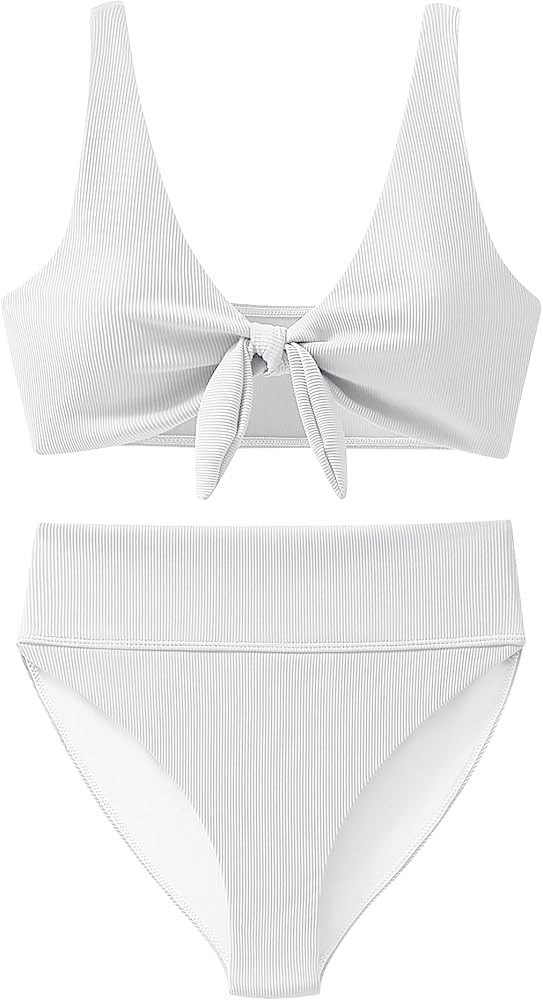 ANRABESS Bikini Sets for Women Summer High Waisted 2 Piece Bathing Suit Ribbed Tie Knot Swimsuit ... | Amazon (US)