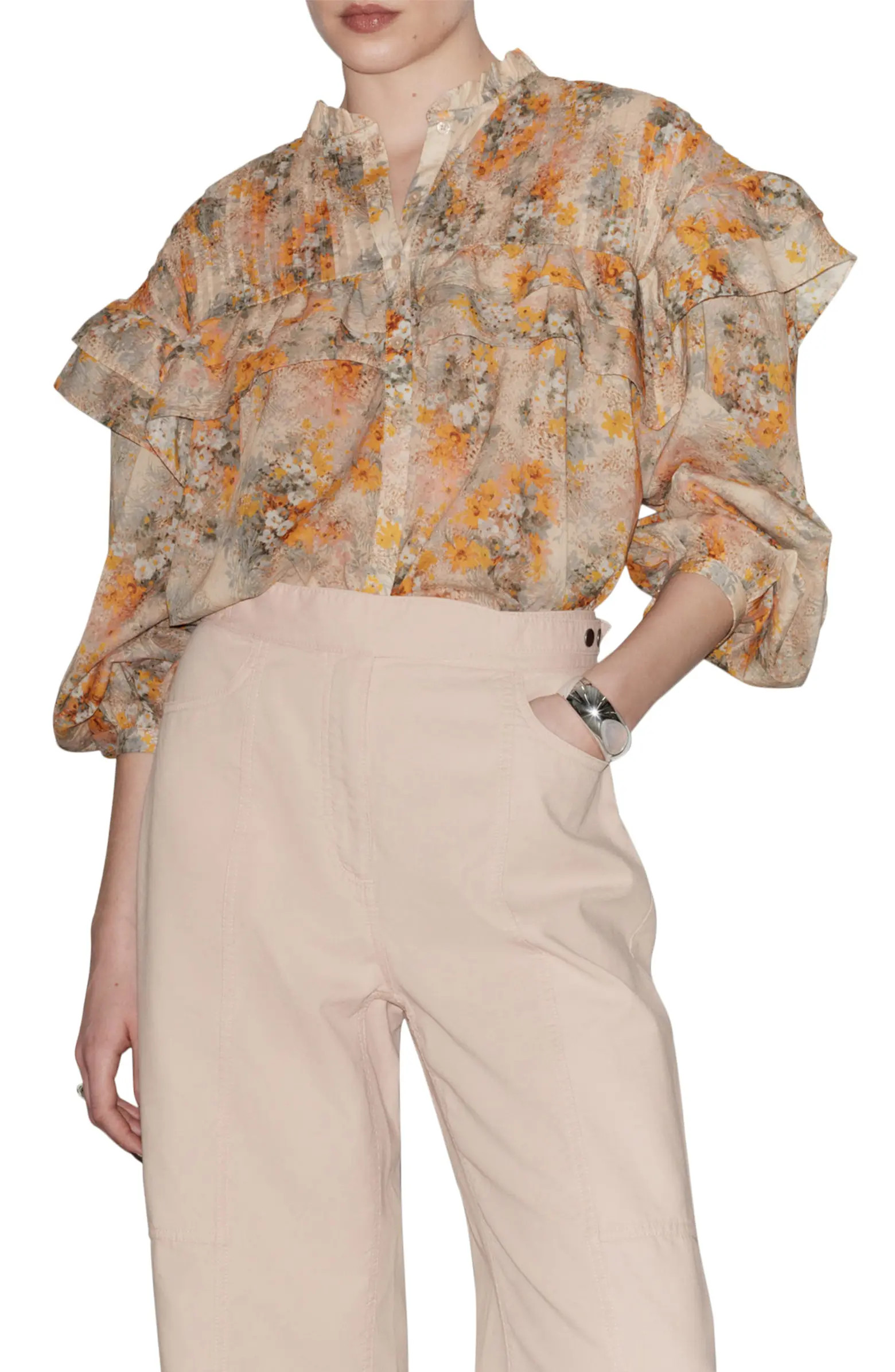 & Other Stories Floral Print Ruffle Shirt | Nordstrom | Nordstrom