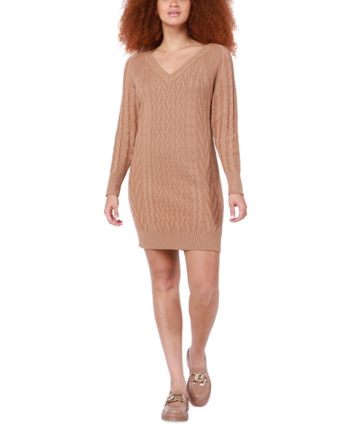 Black Tape Women's Long Sleeve V-Neck Cable-Knit Sweater Dress & Reviews - Dresses - Women - Macy... | Macys (US)