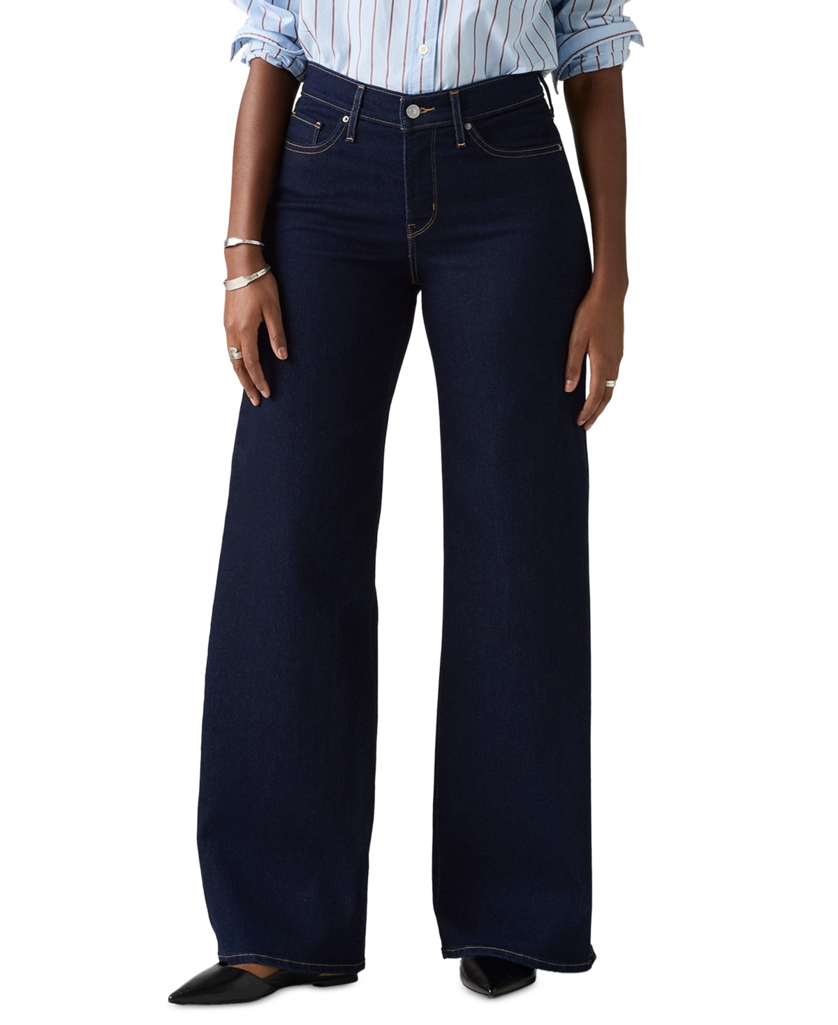 Levi's Women's 318 Shaping Stellar-Stretch Wide-Leg Jeans - Darkest Sky | Macy's